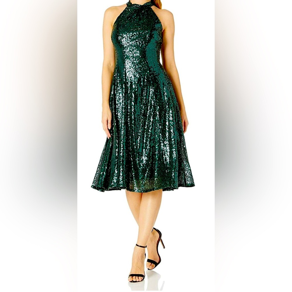 Elegant Green Sequin Halter Dress